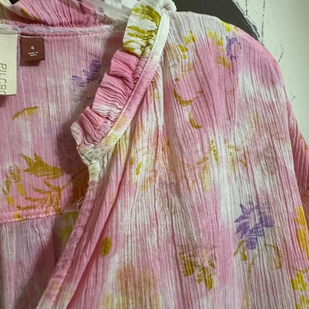 Pilcro The Tavi Blouse Pink Light Blue tie-dye Floral‎ Sz S Boho Fairy Gypsy - Picture 7 of 9